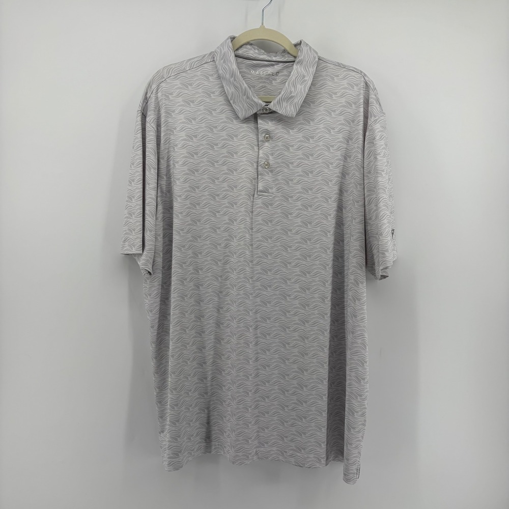 Maelreg Mens 2XL Grey Performance Polo Short Sleeve Abstract‎ Wave Golf Shirt